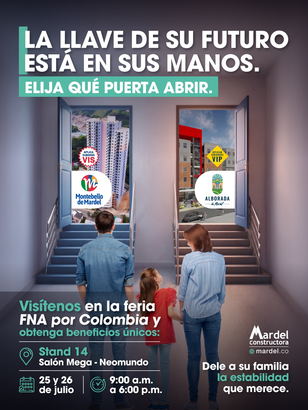 FNA por Colombia, Bucaramanga 25 y 26 de julio 2026, Constructora Mardel, Montebello de Mardel VIS y Alborada de Mardel VIP