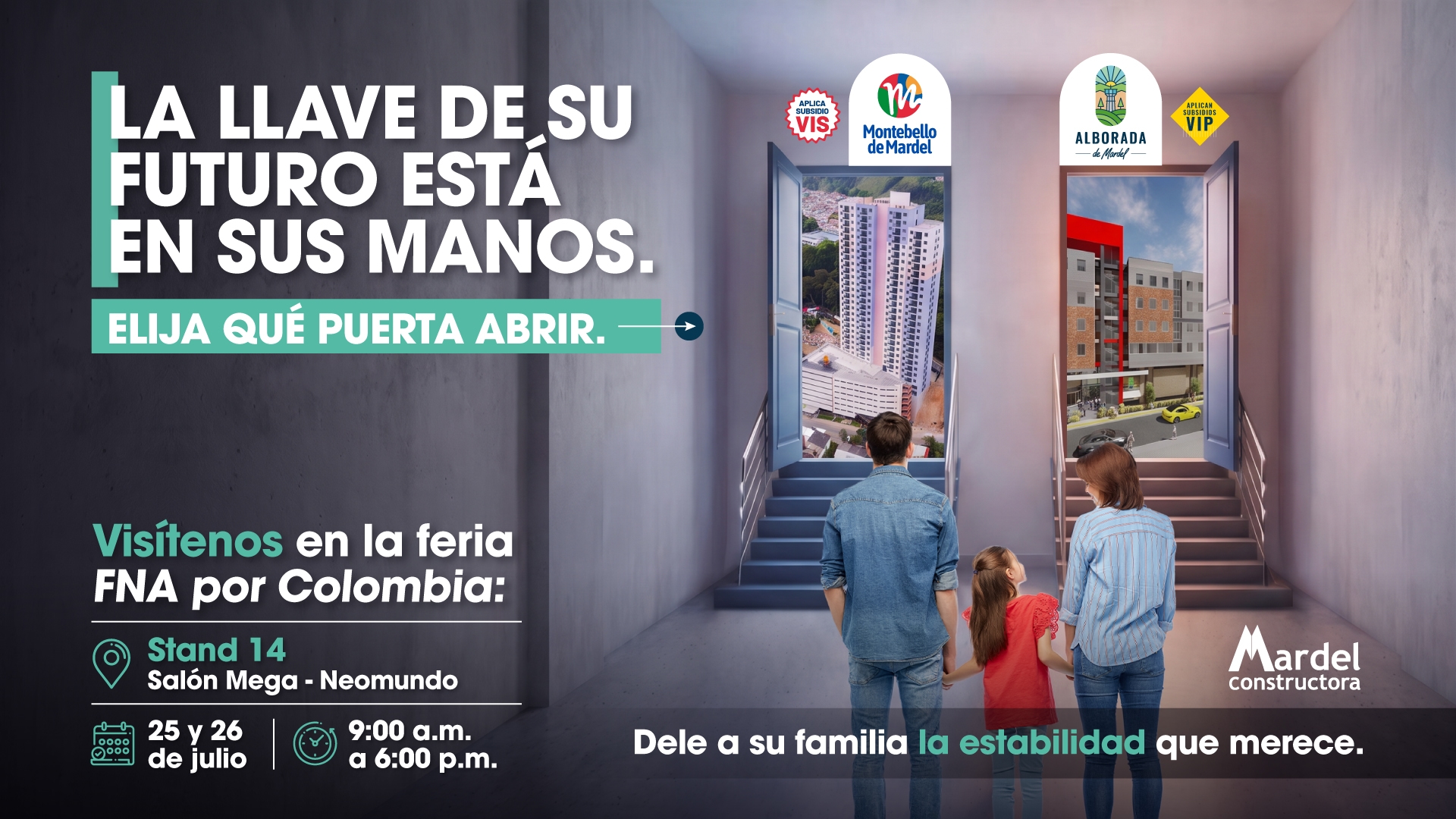 FNA por Colombia, Bucaramanga 25 y 26 de julio 2026, Constructora Mardel, Montebello de Mardel VIS y Alborada de Mardel VIP